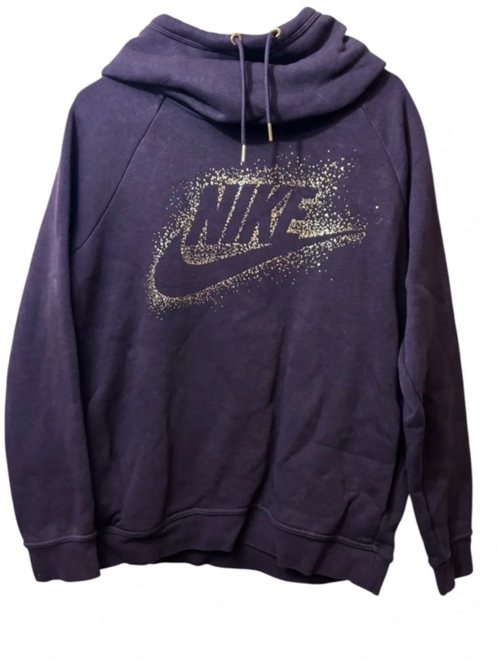Nike Women's Purple Hoodie with Gold Speckled Logo Sz L
